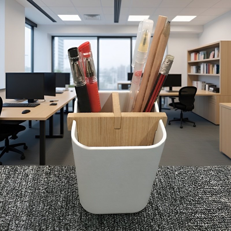 Custom Logo Bamboo Desk Organizer Pen Holder
