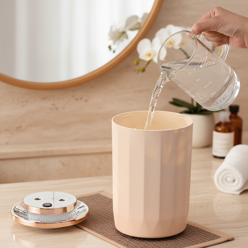 ムードランタン照明が点灯している加湿器