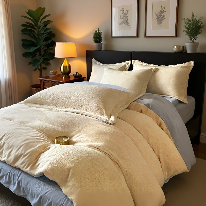 멜란지 4종 세트 겨울 침대 4종 세트 융털 이불 커버 플란넬 시트