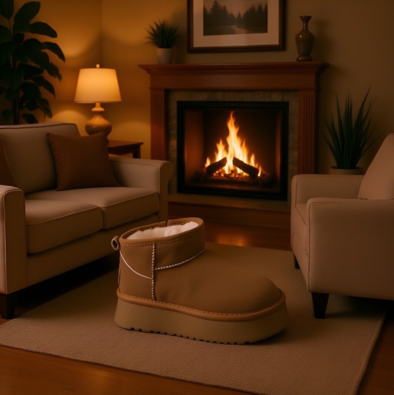 여성 북동부 앵클 부츠 융털 도톰 워커 플랫 스노우 슈즈