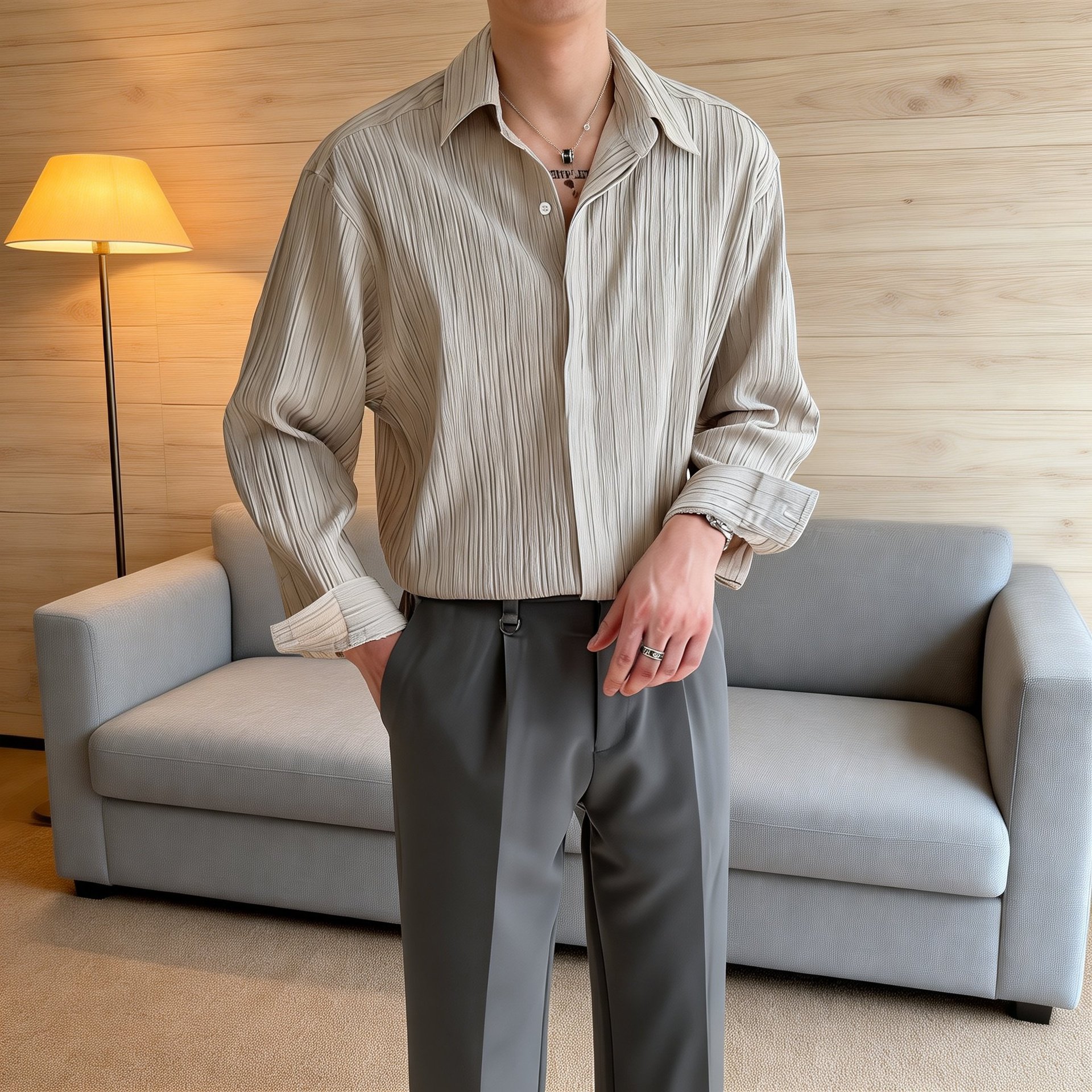 高品質の長袖メンズシャツ