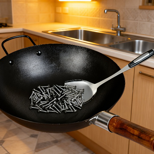 オールドファッションスタイルの中華鍋の取っ手部分