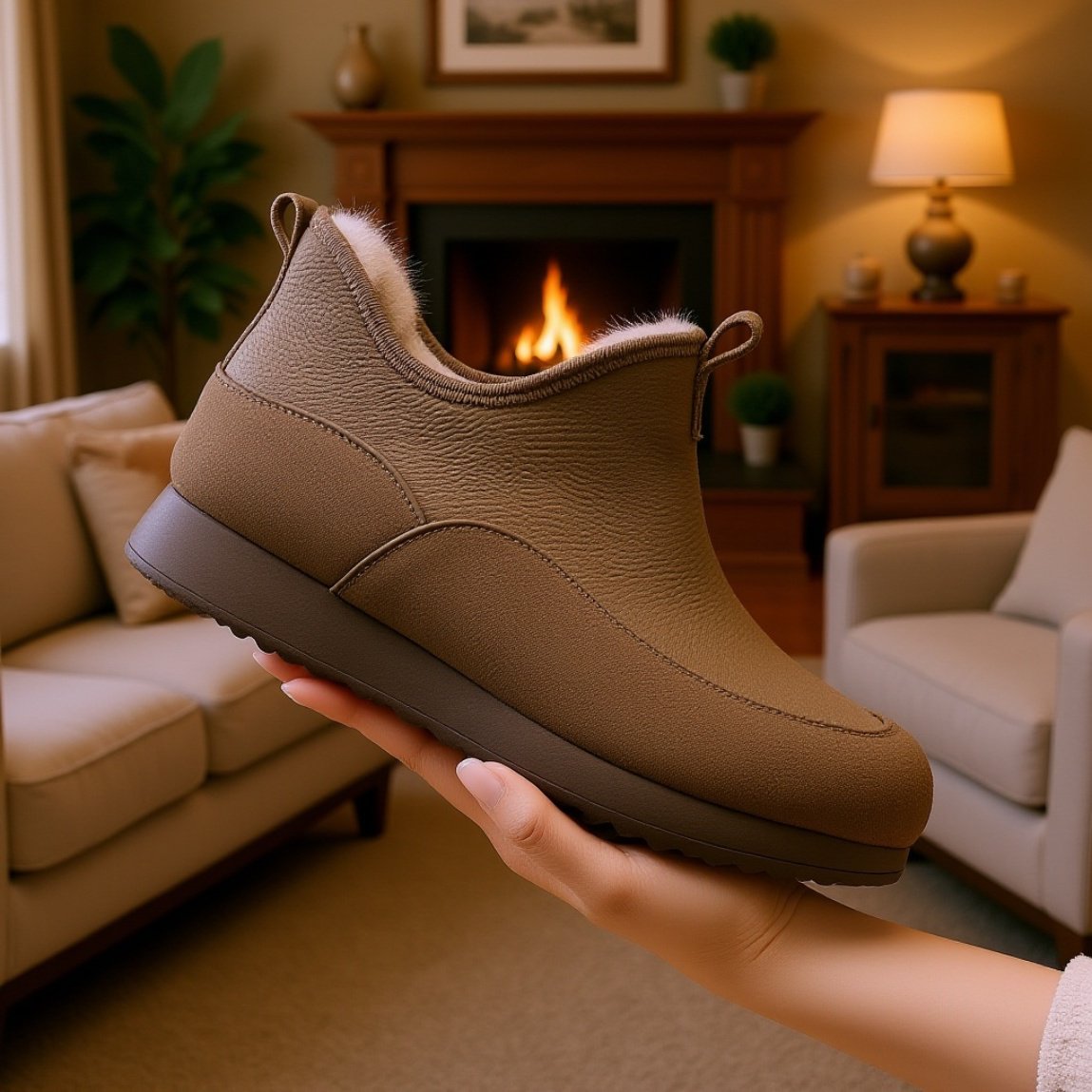 男女兼用の滑り止め暖かいスノーブーツ着用イメージ