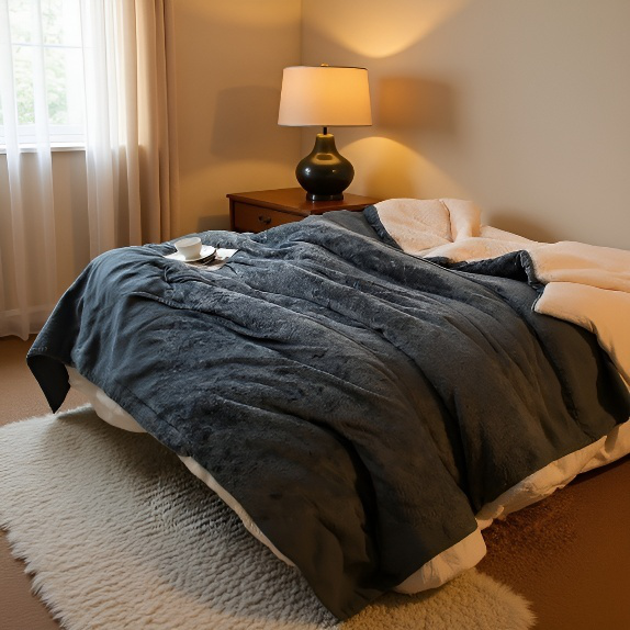 Doppelte, extra warme Decke aus Fleece – Flanell-Bettbezug, einzeln, für kalte Nächte