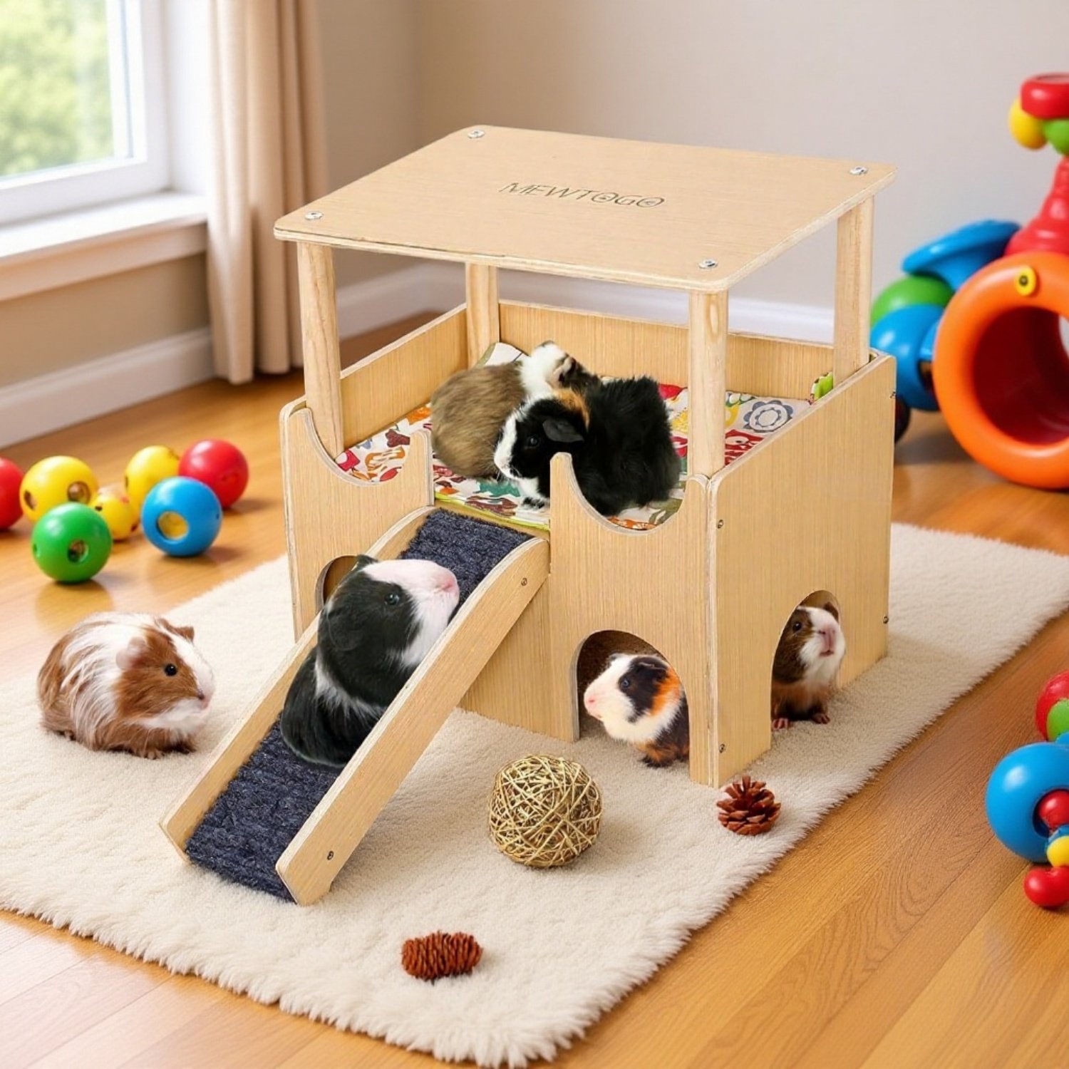 Hölzernes Meerschweinchenversteck, Hamsterkäfig, Innenbegrünungsplattform, doppellagige dekorative H