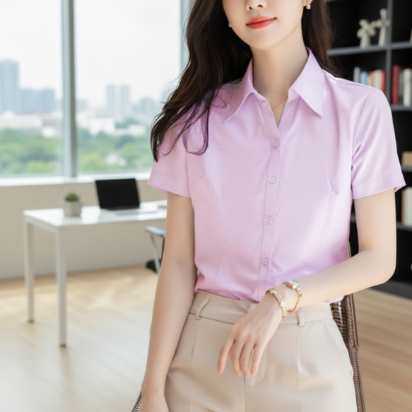 여성 작업복 대나무 긴팔 화이트 셔츠 반팔 셔츠 상의