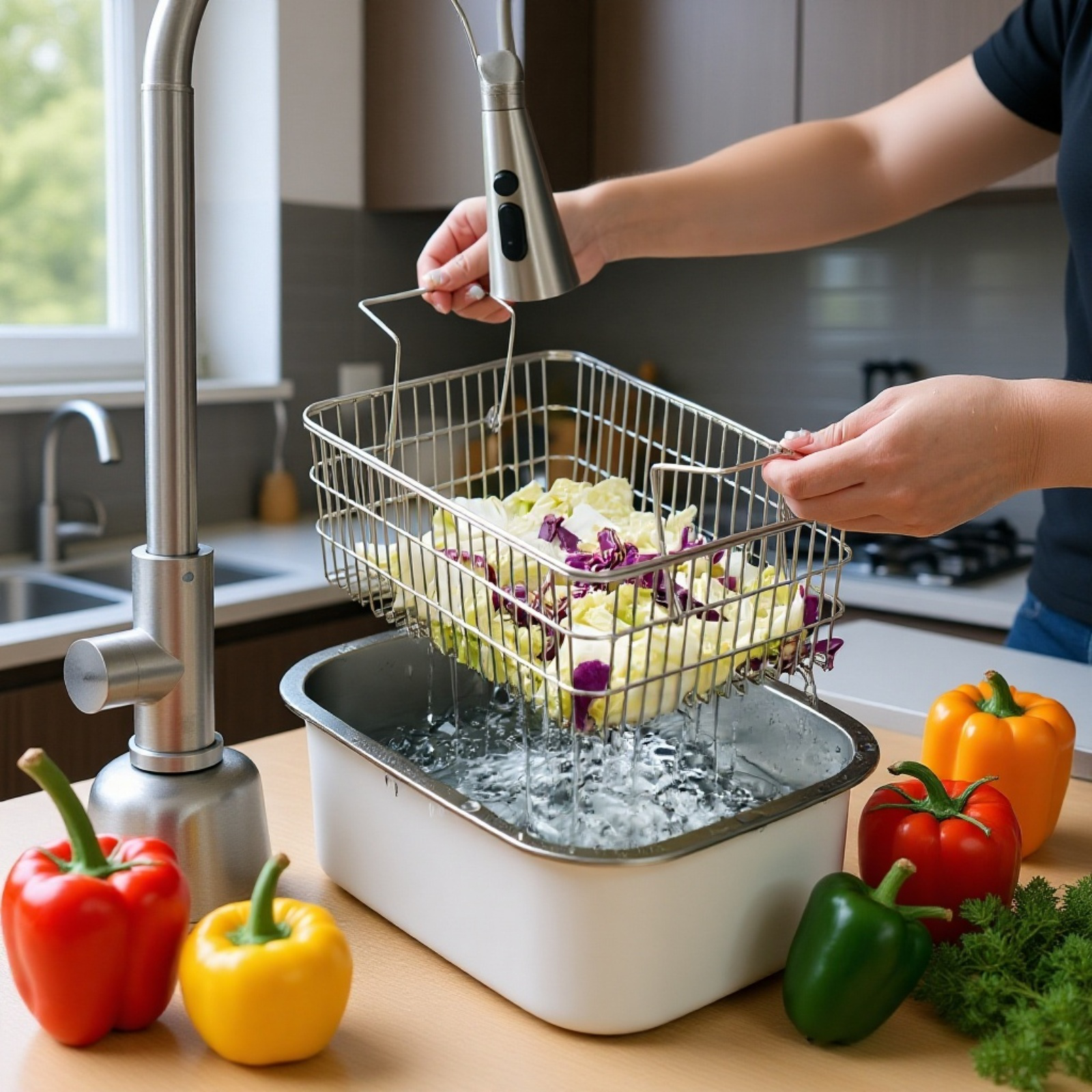 キッチンシンクで使用する多用途ステンレスバスケット