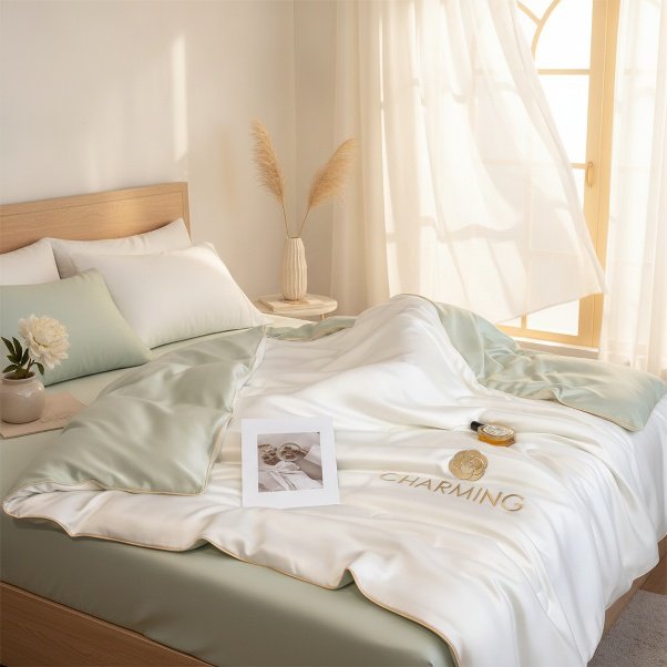 Soft and lightweight silk comforter for summer bedding