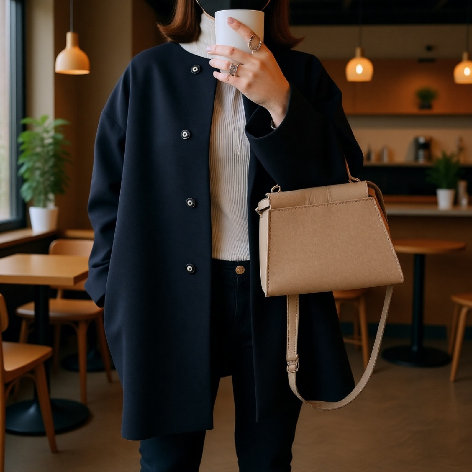 프리미엄 여성 가을 겨울 솔리드 코트 루즈핏 일자 상의 모직 코트 무드 코트