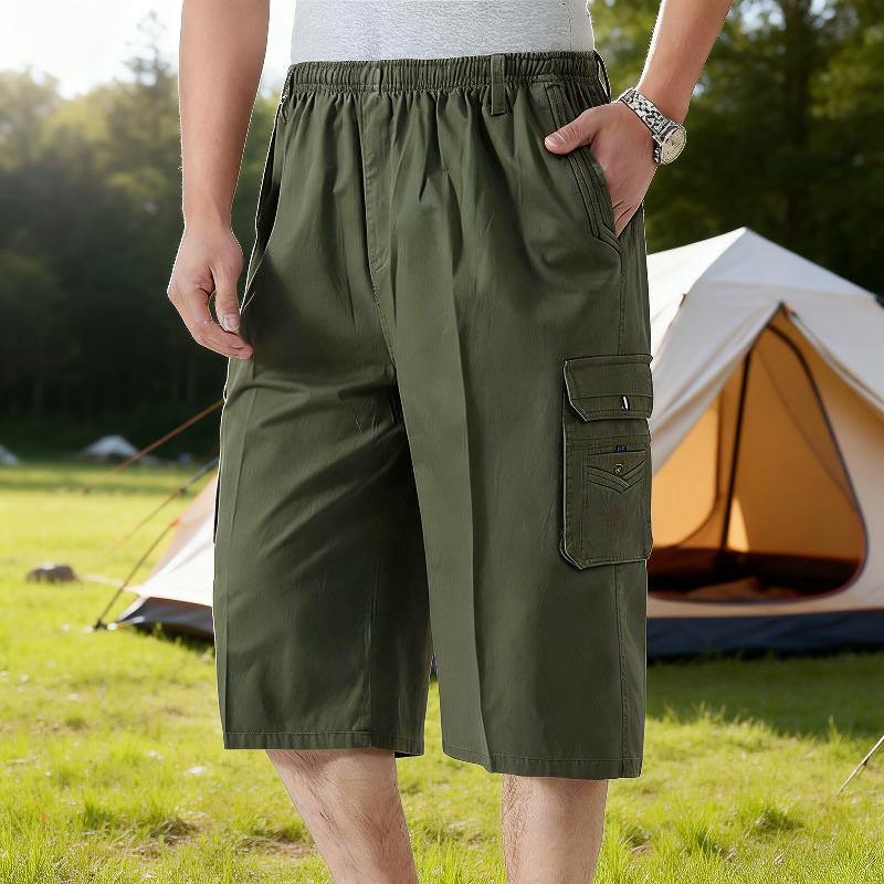 メンズカプリパンツ、中高年男性向けのゆったりとしたカジュアルなカプリパンツ、夏の父親の服装、父親の仕事用ショートパンツ