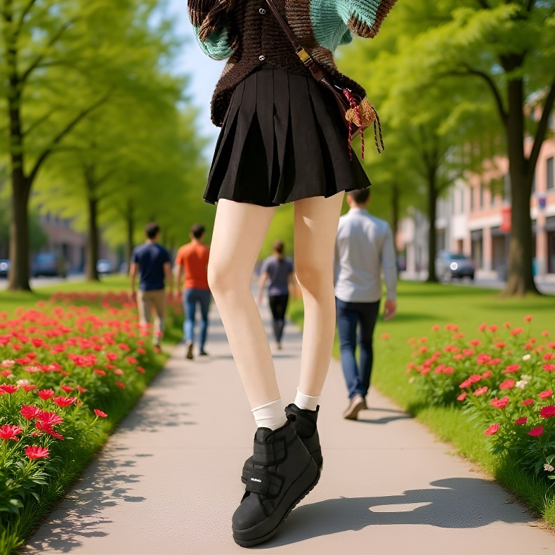 겨울 보온 캐주얼 통굽 면화 기모 하이탑 면화녀 키높이 스노우 부츠녀