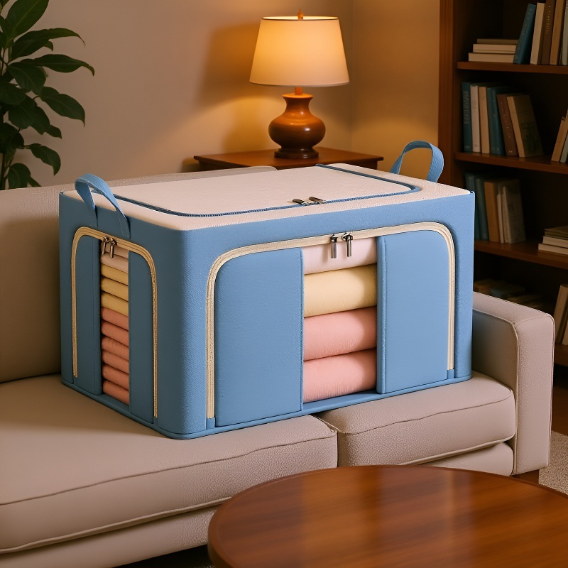 収納ボックス 折りたたみ 衣装ケース 【天面・前面・側面 3方向開閉】 鉄骨フレーム スタッキング 布団収納ケース 衣類 整頓ボックス 中身が見える窓付き 大容量 防塵 防湿 耐荷重 66L/100L