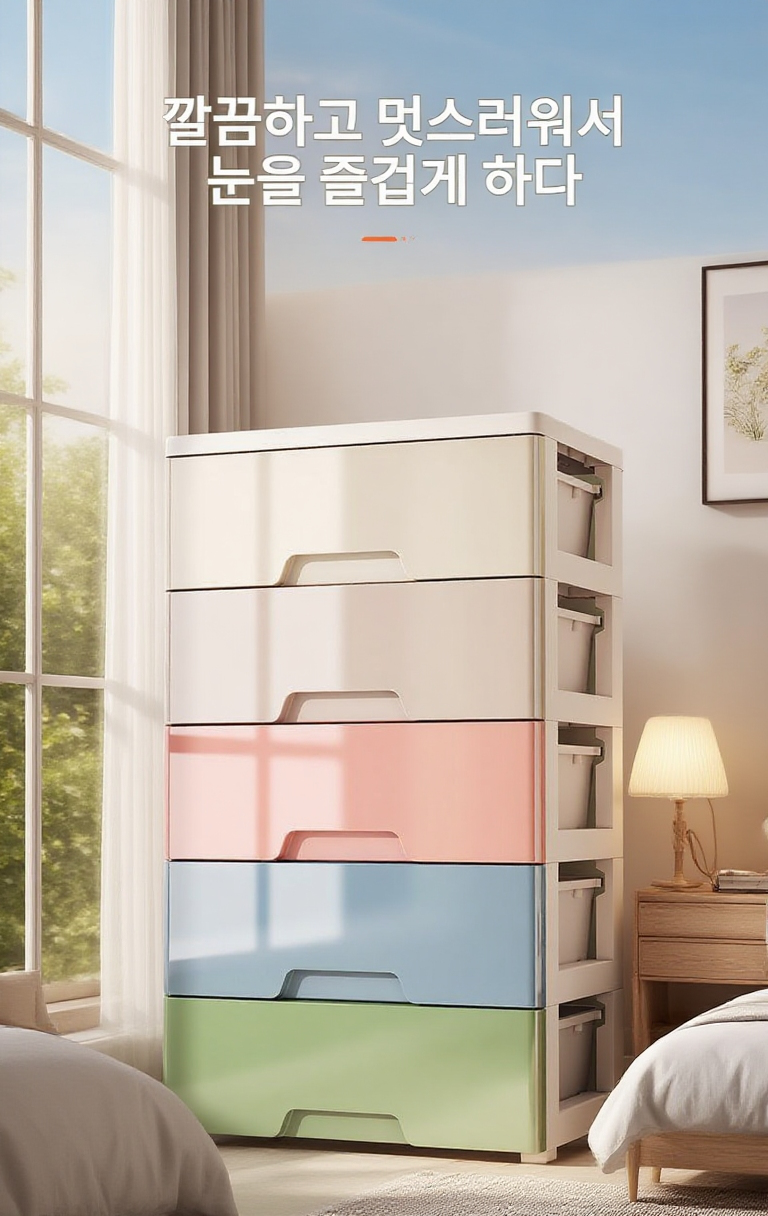 가정용 대용량 서랍식 수납장 정면 이미지