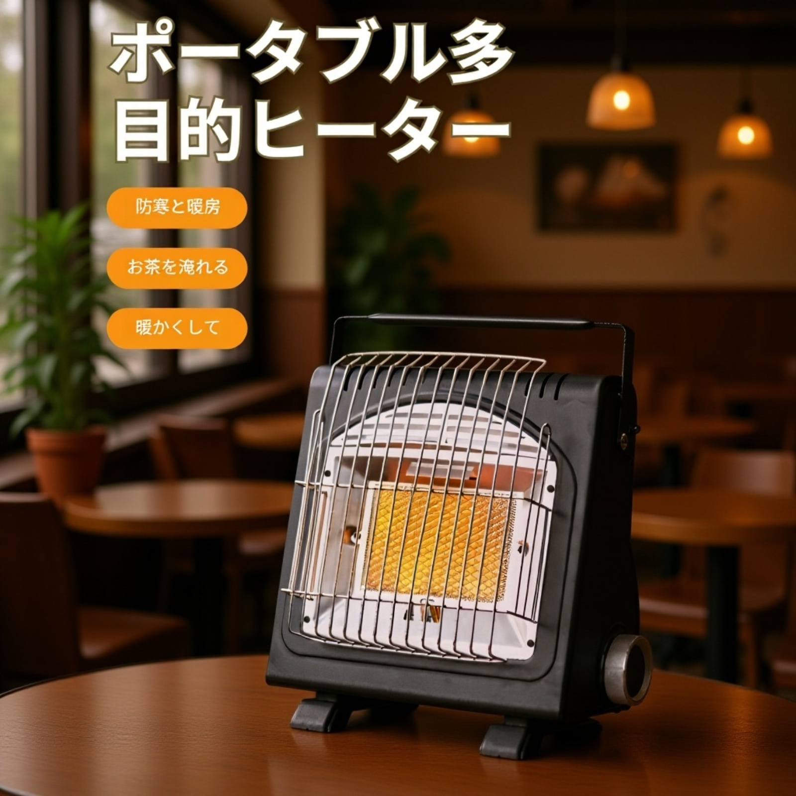 アウトドアカセットストーブ 暖房炉 囲炉裏でお茶を沸かす