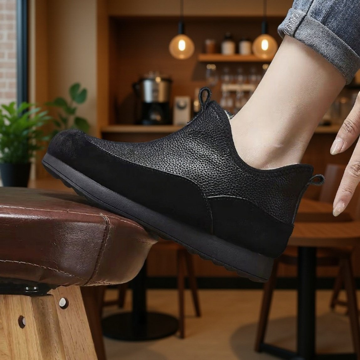 柔らかいレザー素材の冬用スノーブーツ詳細