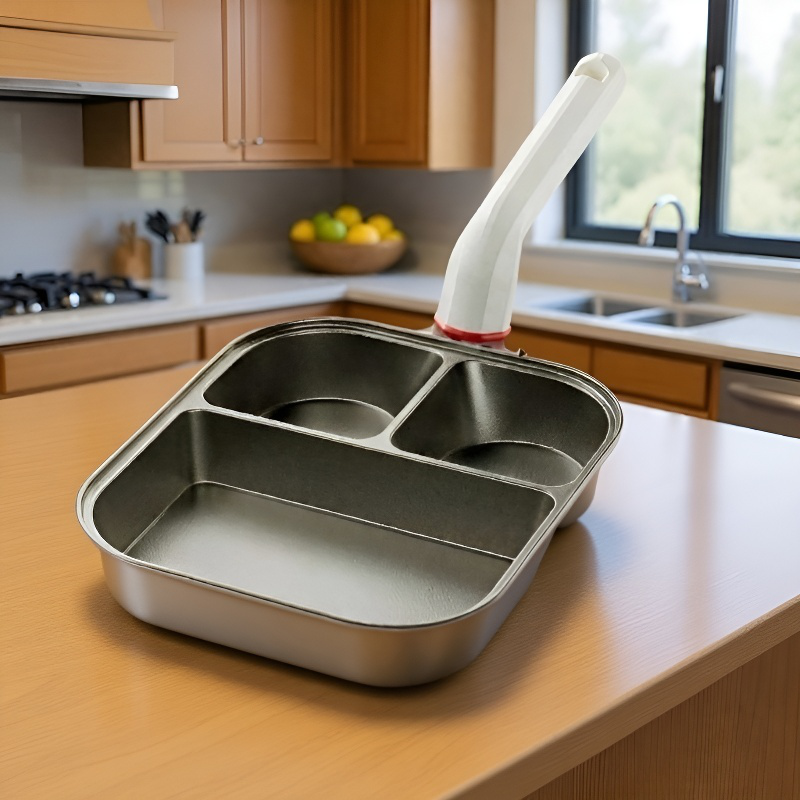 Sartén de desayuno de titanio tres en uno, antiadherente y de fondo grueso