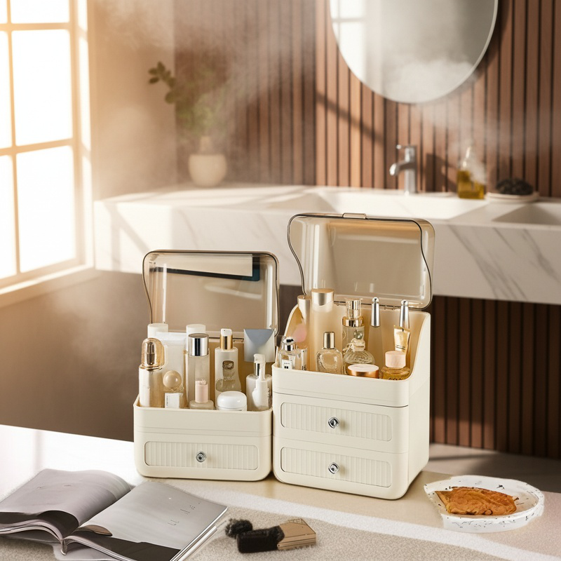 Desktop cosmetic organizer with multiple compartments