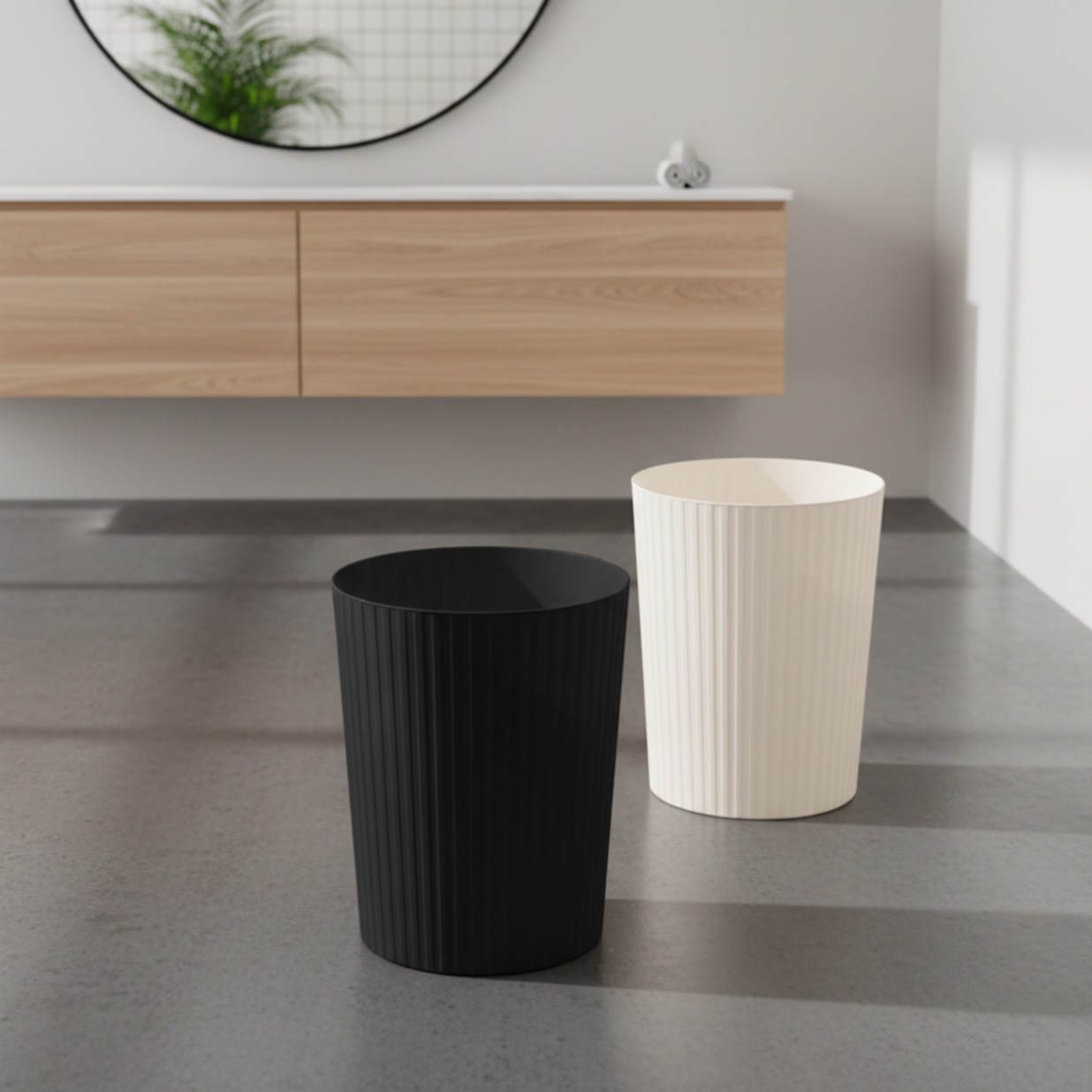 Plastic Trash Can with Pressure Ring for Kitchen, Bathroom, and Office