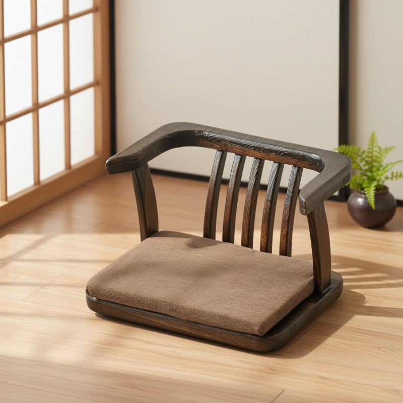 Chaise de balcon japonaise sans pieds en bois massif avec dossier