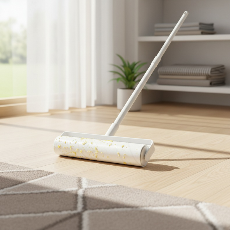 Long handle lint roller for bed cleaning