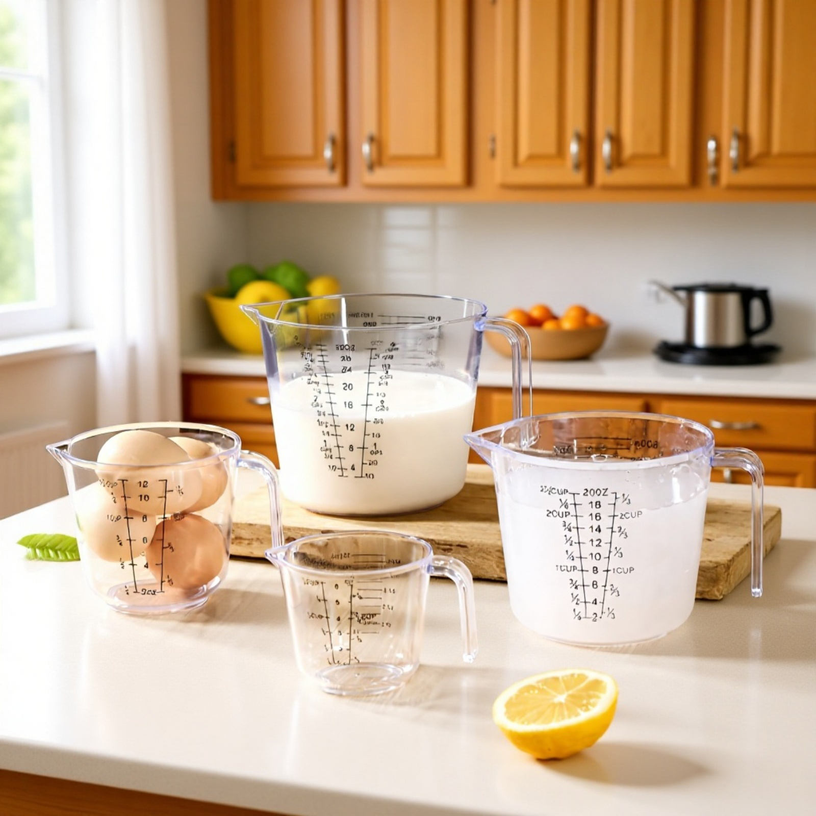 Průhledný plastový odměrný pohárek s měřítkem