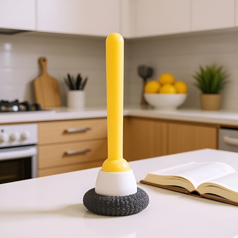 Cepillo de sartén de mango largo ajustable y giratorio