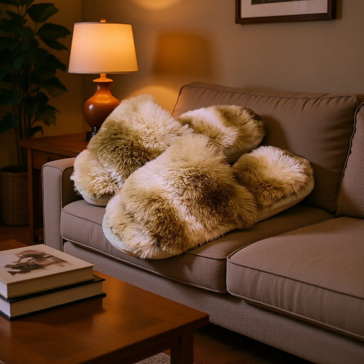 秋冬用ふわふわレディースルームスリッパ