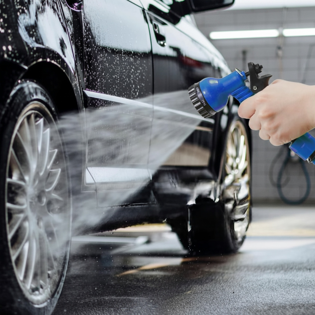 Flexible hose with adjustable sprinkler nozzle