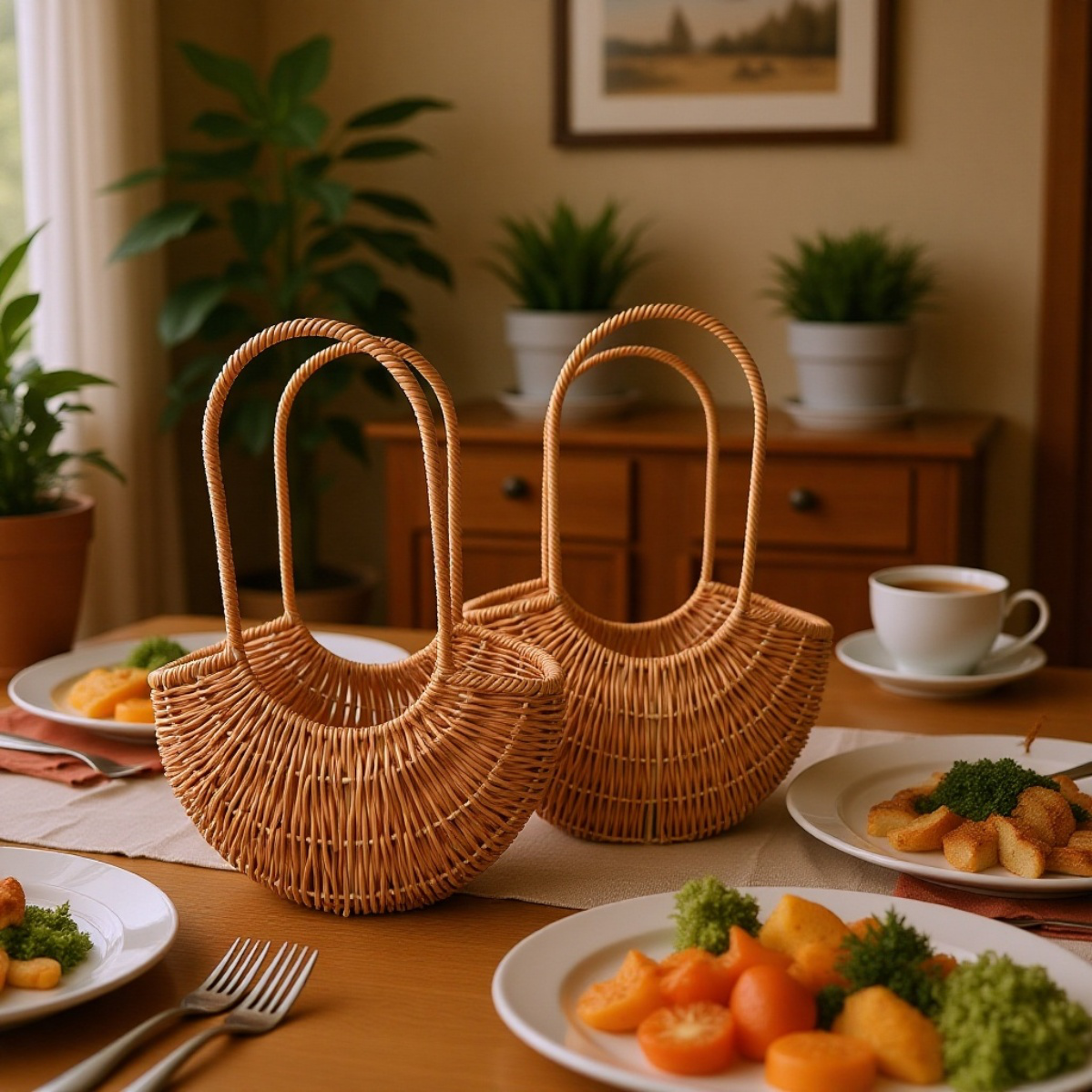 Cesta de flores de mano, cesta de frutas de imitación de ratán.