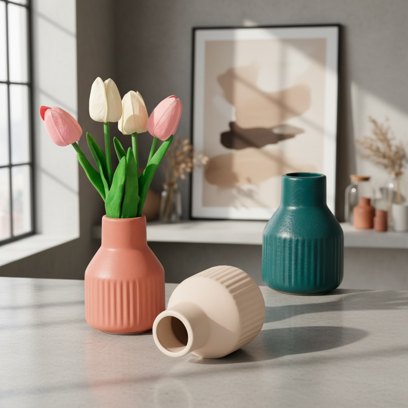 Minimalist Matte Ceramic Vase Decoration (Black White Orange Wine Red)