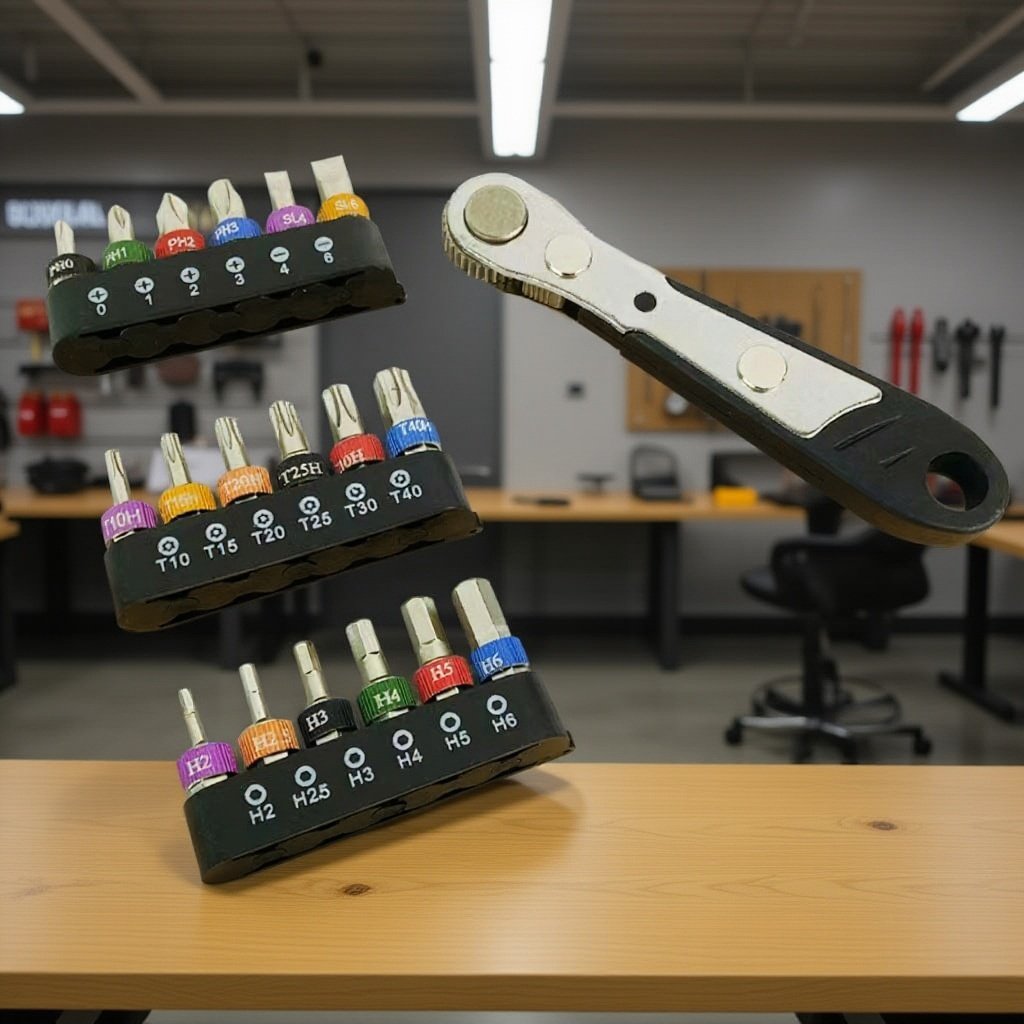 ミニサイズ1/4ラチェットレンチドライバーツールセット（ラチェットハンドル1本付き）