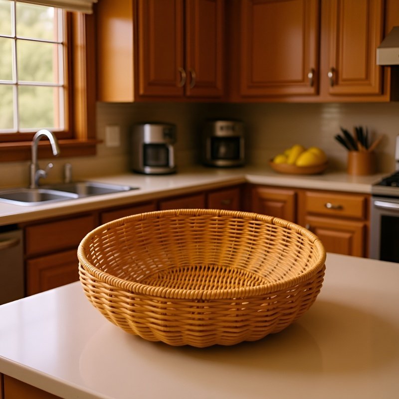 Round woven rattan fruit and vegetable storage basket