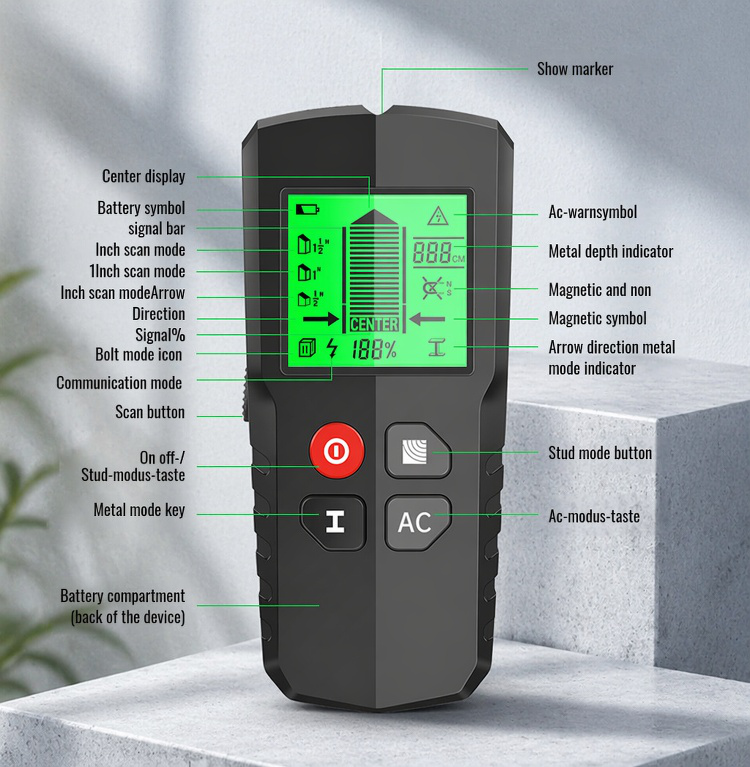 Close-up of metal detector scanning a wall