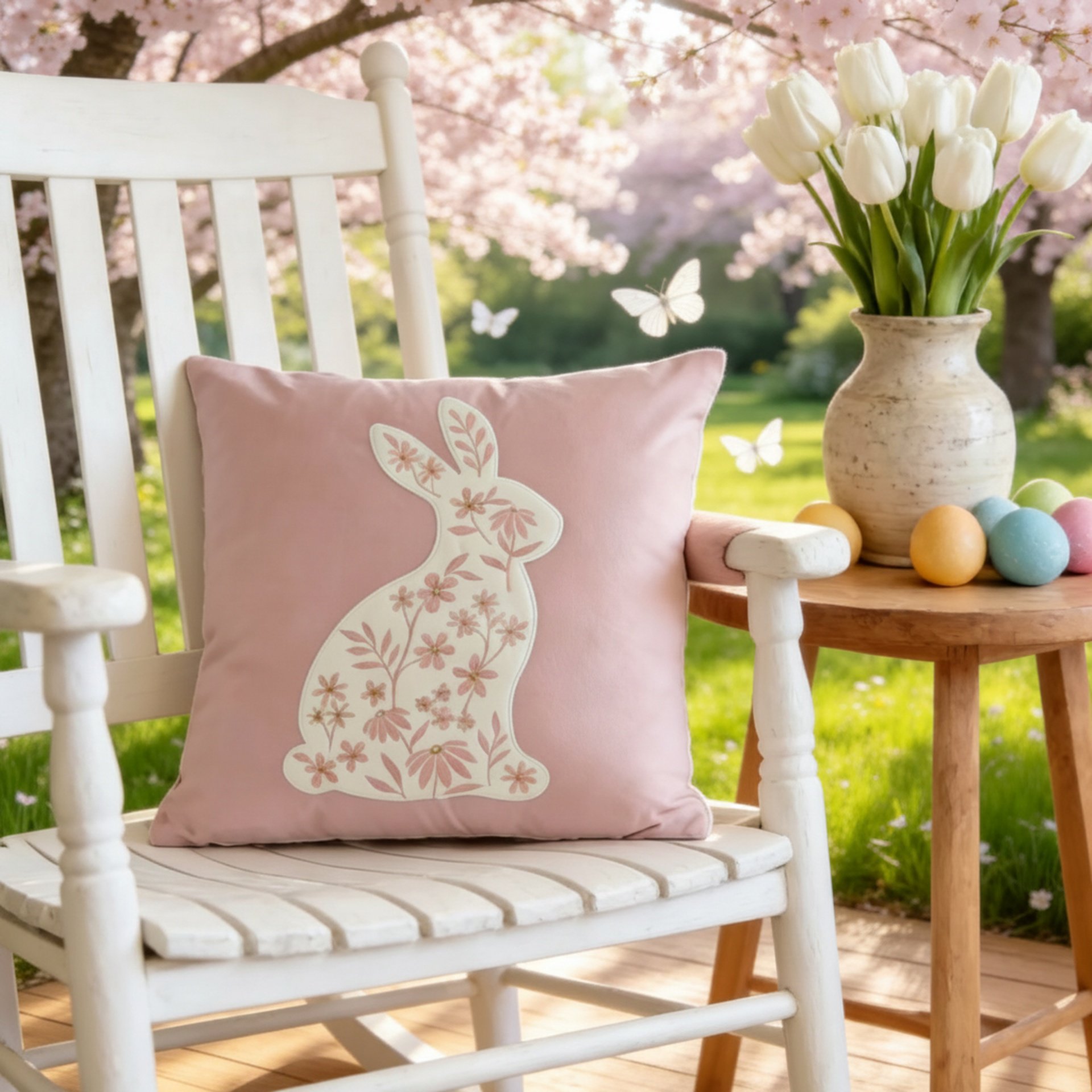 Embroidered bunny cushion cover for Easter