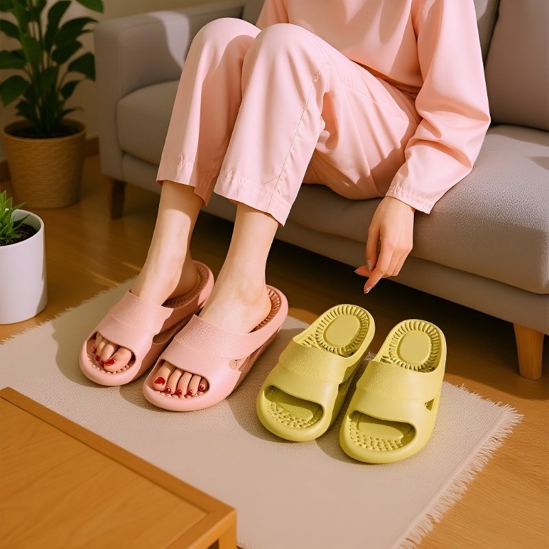 Spa-quality bathroom slippers with massage sole