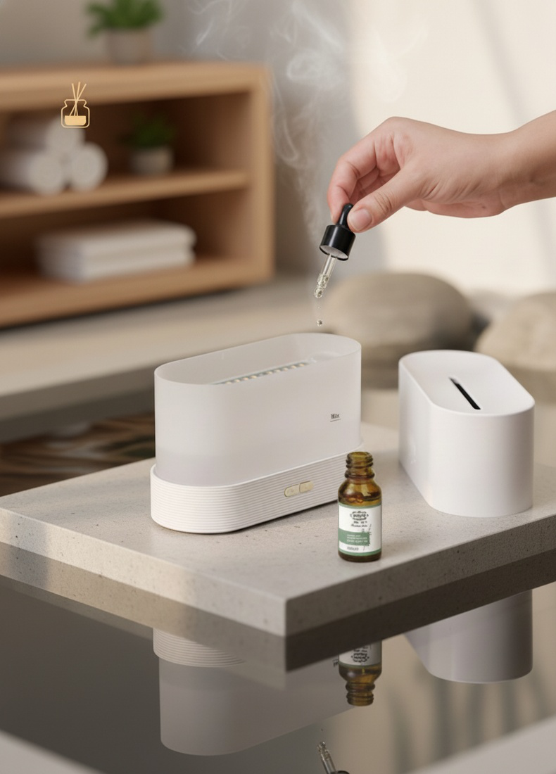 Difusor de aroma con función de humidificación y efecto visual de llama