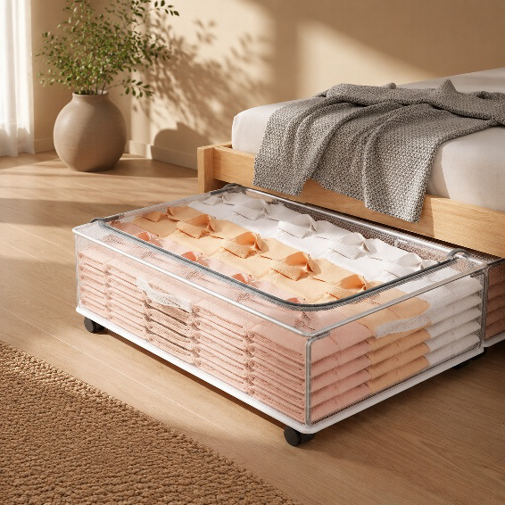 Damp-proof movable under bed organizer storing clothes