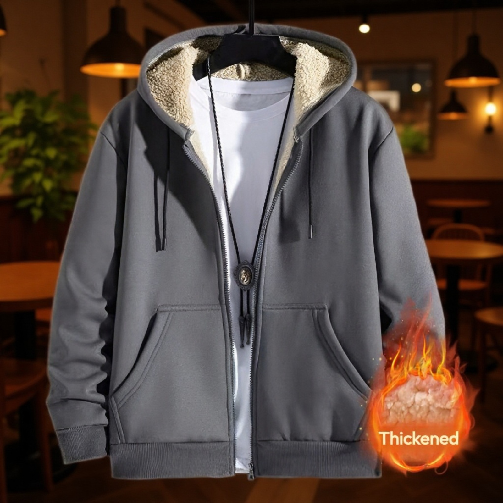 Thick warm men's outerwear with zipper