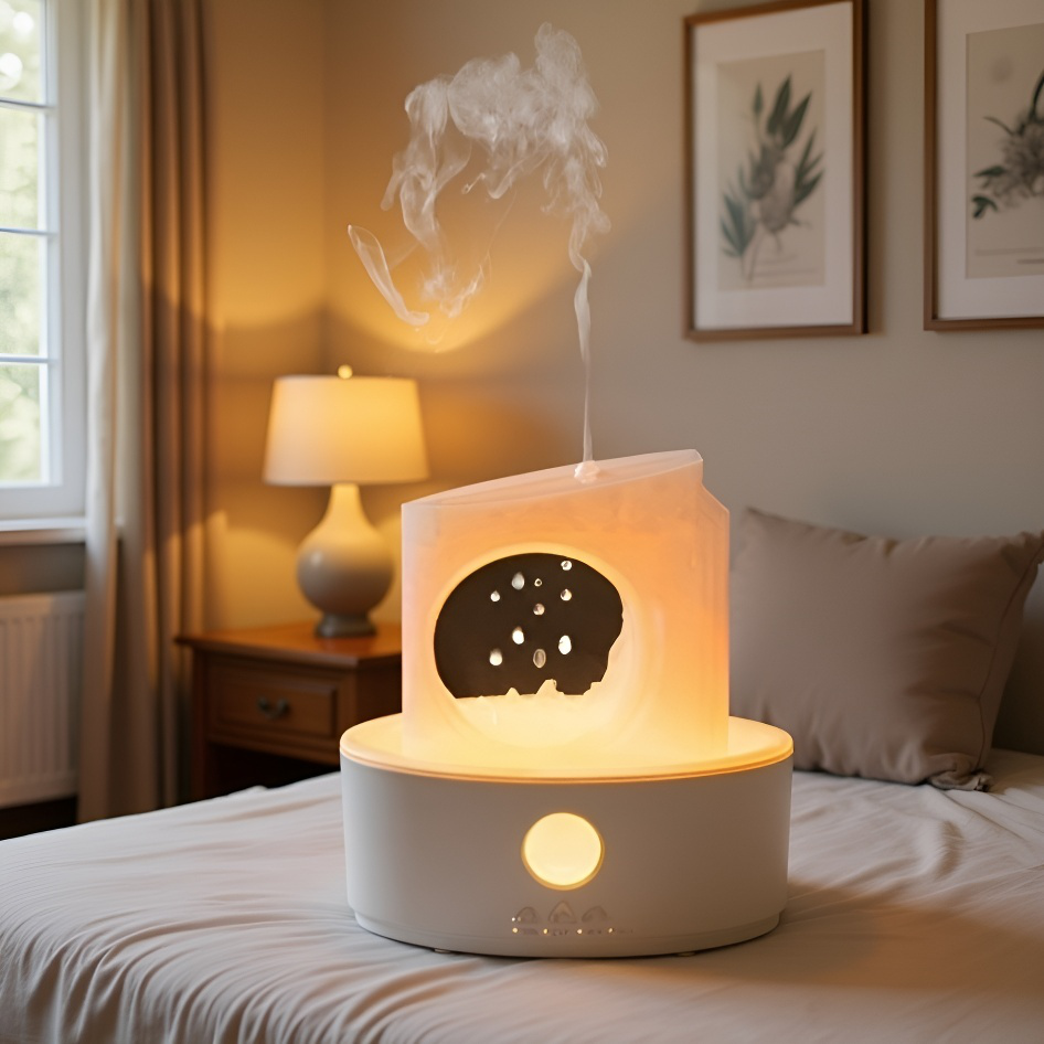 多機能アロマ加湿器 水母・塩石・時計・船・火山デザイン リングミスト吐出タイプ