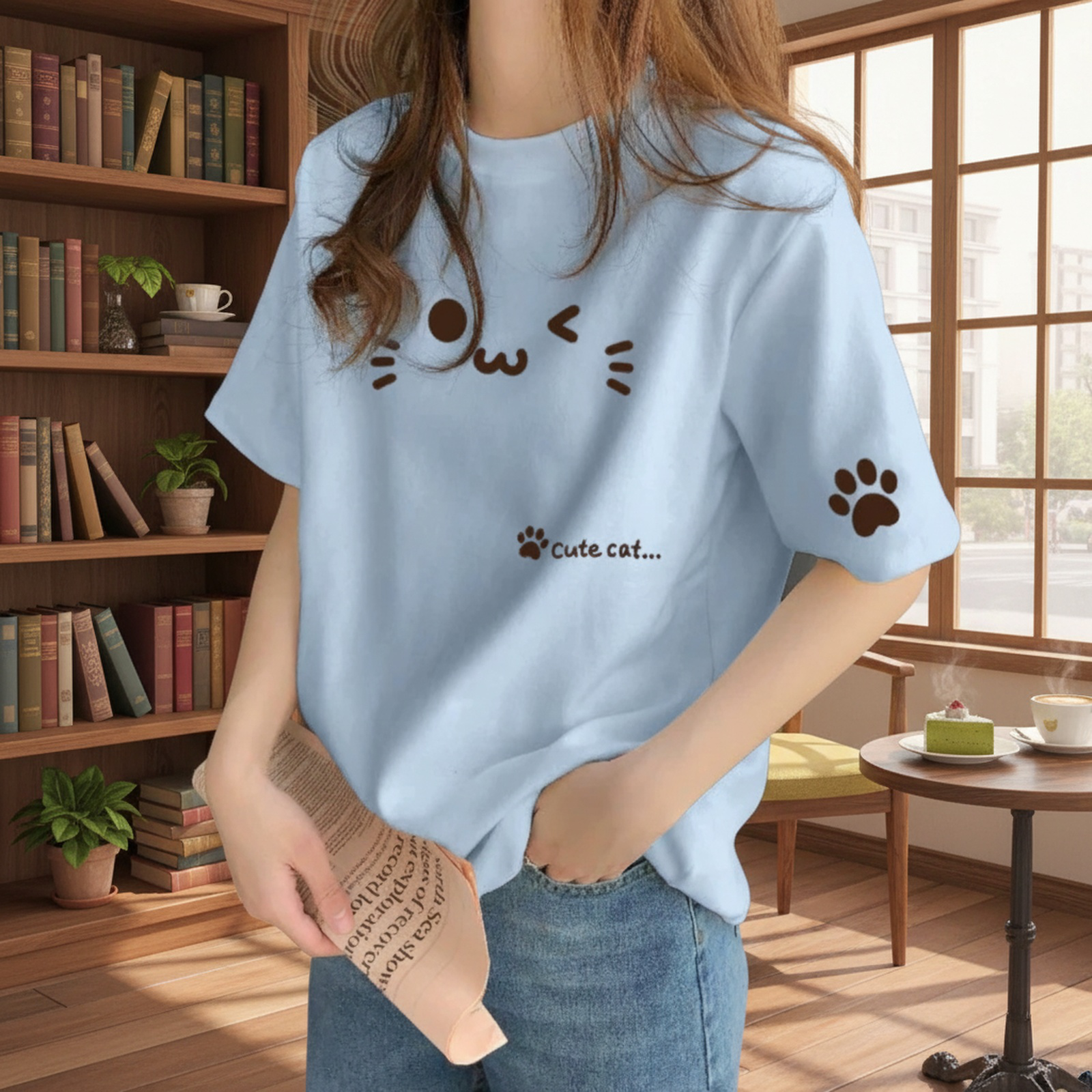 デザイン感のある レディース コットン ベージュ インナーTシャツ