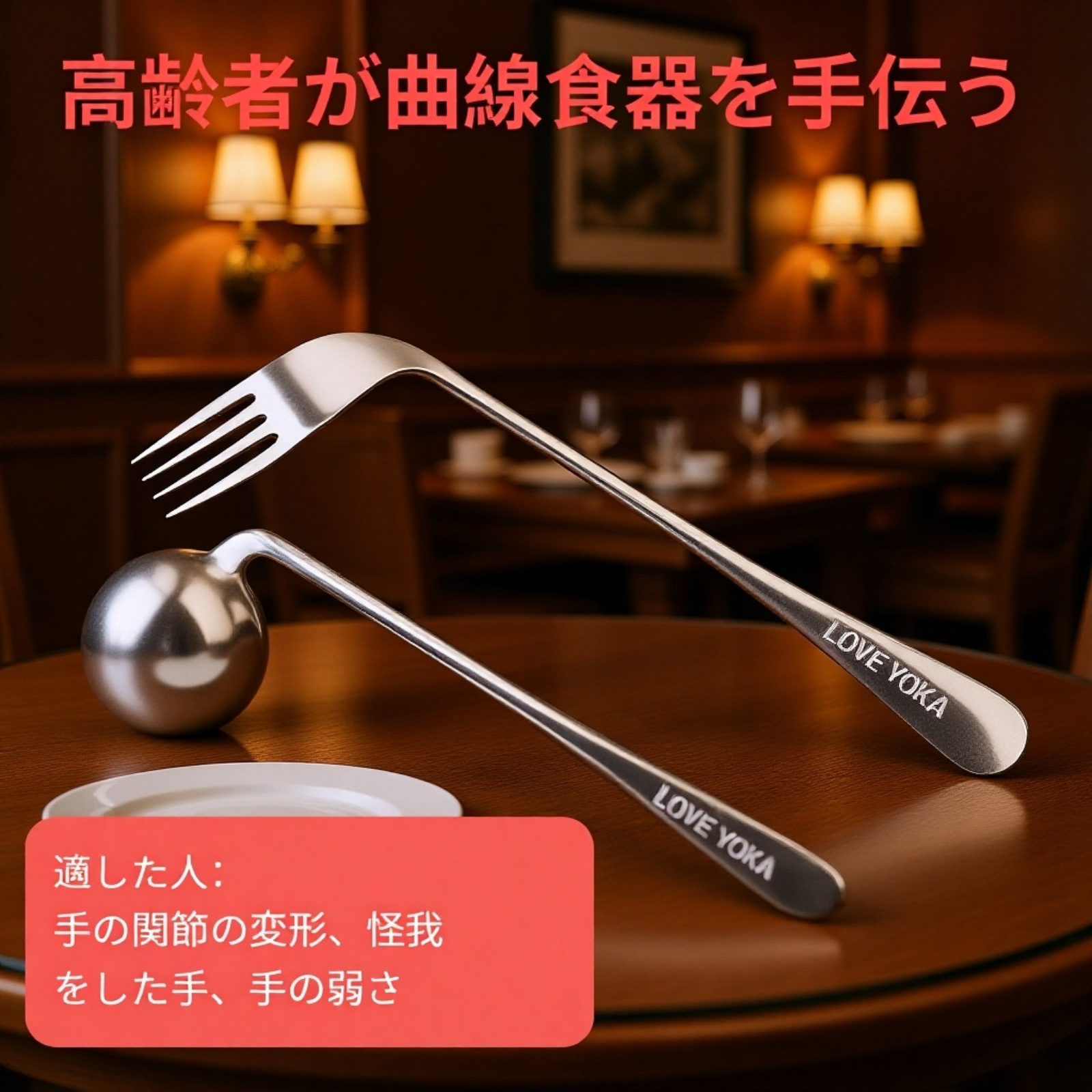 【左手/右手】寝たきりの高齢者の食事を助けるための曲げスプーン