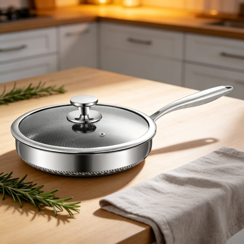 Set de 3 sartenes antiadherentes de acero inoxidable 304 con diseño de panal