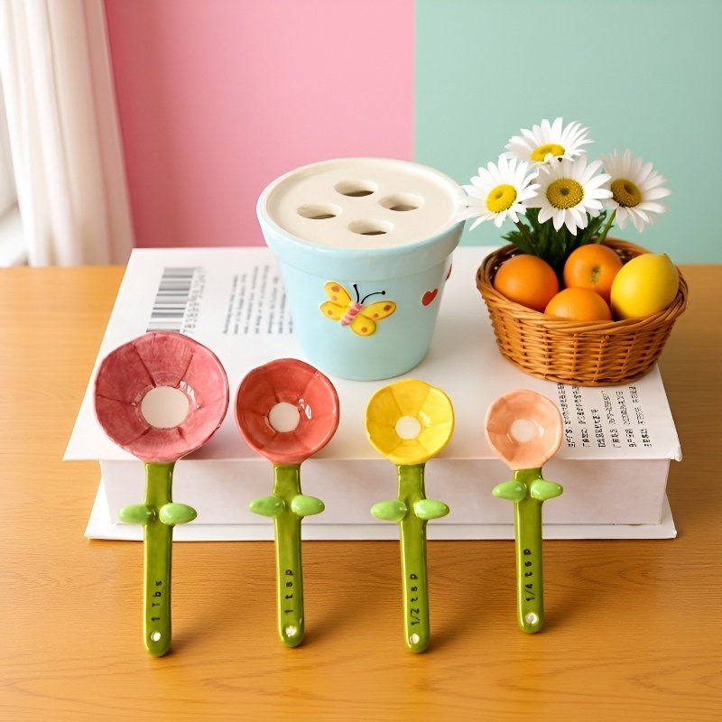 Kuchyňská keramická lžička s motivem květiny a motýla na pečení