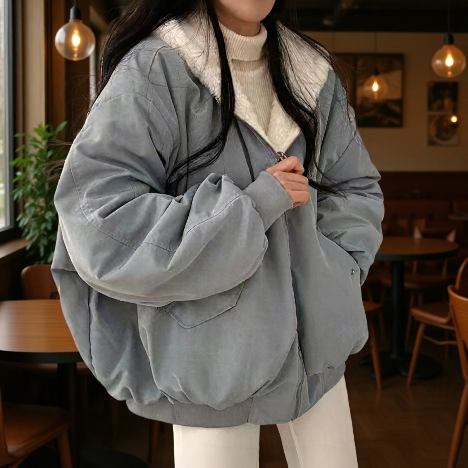 加厚裏起毛フード付き中綿ジャケット全体イメージ