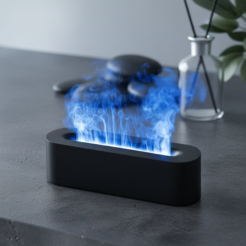 Humidificador USB con llama de colores, difusor de aroma, luz ambiental para oficina y hogar