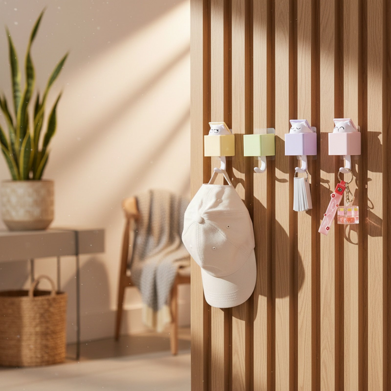 Gancho adhesivo de pared para gato, diseño telescópico y sin daños