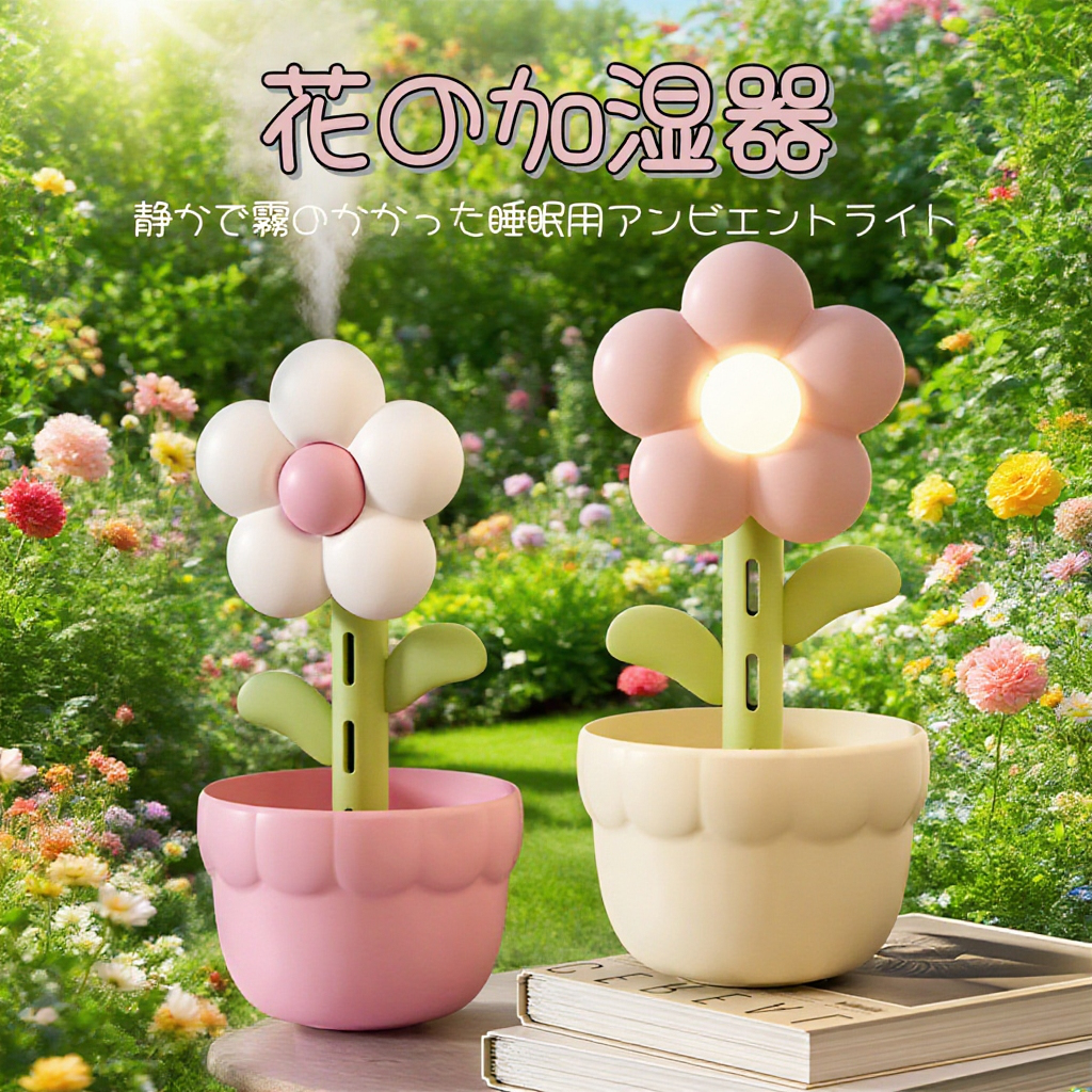 家庭用フラワー型加湿器 USBデスクトップ 小型 静音 寝室 妊婦向け 大容量霧式