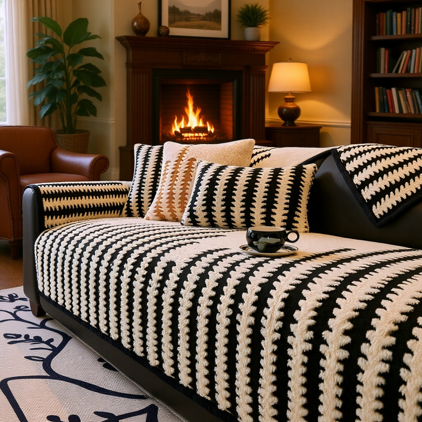 レトロなハイエンドぬいぐるみソファクッション秋と冬の厚みのあるクッション滑り止めレザーソファカバーカバー布タオル