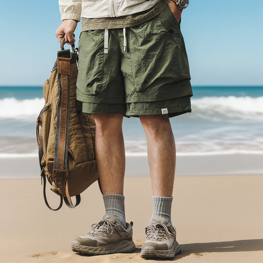 남자 여름 아웃도어 마운틴 속건 가짜 투피스 5부 카고 반바지 쿨링 방수 기능 캐주얼 반바지
