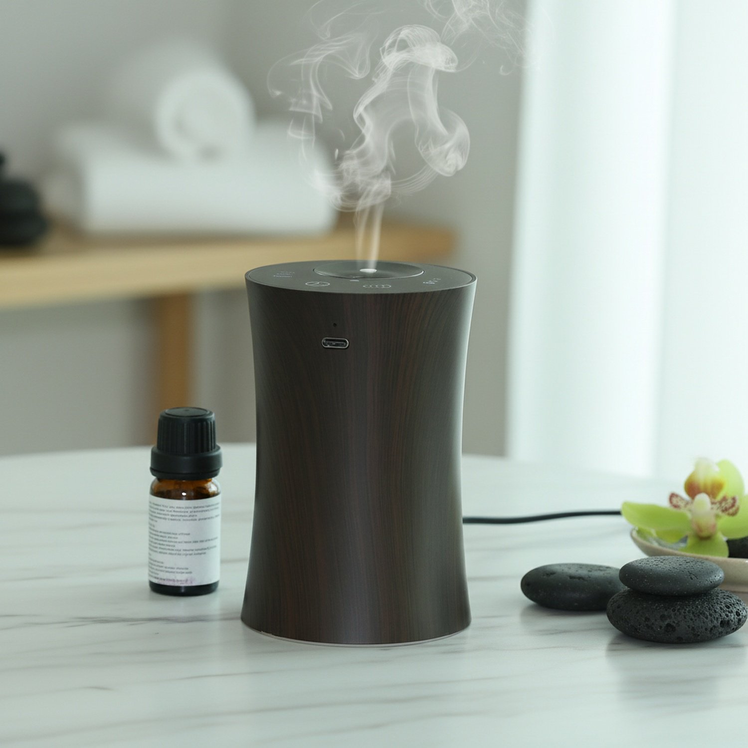 Intelligenter Aroma Diffusor, Holzdesign, wasserloser ätherischer Öl Diffusor